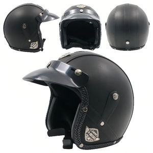 Özel DOT ECE sertifikalı <span class=keywords><strong>3</strong></span>/4 açık kask erkekler için hakiki deri güvenlik Vintage klasik motosiklet bisiklet malzeme - Product Image 1