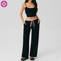 Nouvel Arrivage Ensemble de Yoga et Pilates pour Femme à Pois avec Logo Personnalisé, Haut Court Sexy à Bretelles Fines et Pantalon Large