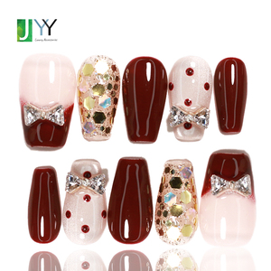 10 <span class=keywords><strong>faux</strong></span> ongles en gel 3D œil de chat de Noël, de luxe, de haute qualité, style salon, en acrylique, rouges personnalisés, faits à la main - Product Image 2
