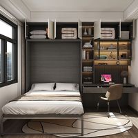 Maßgefertigtes Murphy-Bett mit Kleiderschrank & Bücherregal Modulares Multifunktionales Modernes Design Klappbares Verstecktes Wandbett für Kleine Wohnungen