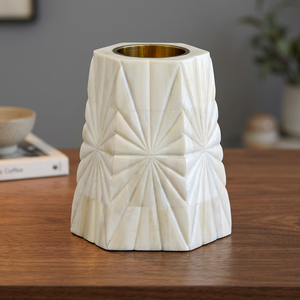 Wooden Incense Burner Aromatic Diffuser Geometric Design <b>Bone</b> with Gold Interior Home Decor All-<b>Season</b> Use Ramadan Eid Decor - Product Image 1
