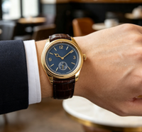 Jam Tangan Otomatis Pria Bisnis Retro Dial Detik Kecil Casing Baja Tahan Karat Emas Tali Kulit Asli Jam Mekanik
