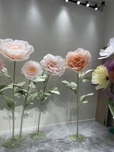 Flor de organza gigante grande artificial hecha a mano con apertura y cierre automático para fiesta boda decoraciones telón de fondo evento - Product Image 4