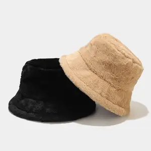 Design De Moda Personalizado Peludo Inverno Quente De Pele Fuzzy Mulheres Homens Bucket Hat