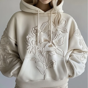 2025 <span class=keywords><strong>Vintage</strong></span> femmes fleur sauvage floral brodé <span class=keywords><strong>pull</strong></span> à capuche ample Style décontracté européen américain grande taille vêtements d'hiver - Product Image 2