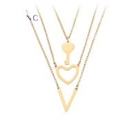 Xuping – bijoux à Double chaîne superposée en forme de cœur, pendentif en V sous-titre, bijoux à breloques en or 14K, collier neutre