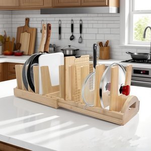 Bamboo Pot Lid And Frying <b>Pan</b> Organizer Storage Rack For Kitchen Cabinet Dishware Holder Durable <b>Standing</b> Type Rectangle Shape - Product Image 3
