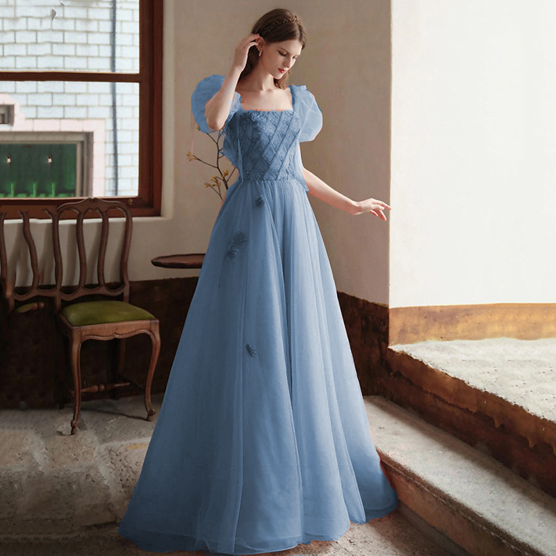 Elegant Women's Blue Lace Maxi Dress for Parties & Prom