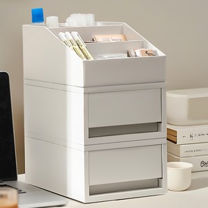 Classic Style <b>Plastic</b> Stackable <b>Storage</b> Box for Office Desk with Compartments for Stationery and Cosmetic - Product Image 1