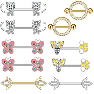 Gaby new arrive nipple rings summer pink jewelry set nipple piercing stainless steel wholesale piercing body jewelry