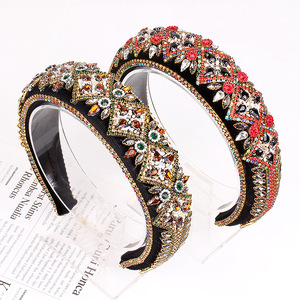 Hua Liyu – bandeau en strass pour femmes, bande large, décoré de cristaux baroques, coiffe artistique rétro, accessoires pour cheveux - Product Image 4