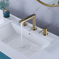 Robinet de lavabo de salle de bain moderne en laiton brossé doré de haute qualité, mitigeur double poignée 3 trous pour eau chaude/froide, à poser sur comptoir