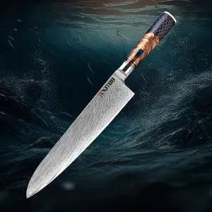 XITUO 1-9 قطع طقم سكاكين مطبخ من الفولاذ الدمشقي سكين طاه حادة مقبض أسود راتنج أدوات قطع للمطبخ
