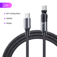 Keluaran Baru Obral Besar PD Usb C LED 1.2M Kabel Putar 180 Derajat USB C Pengisian Cepat L Berbentuk 60W 100W T
