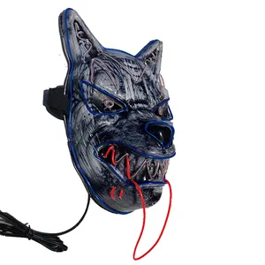 Máscara de PVC personalizada para fiesta de Halloween, luz de terror, Festival de Música, LED, Lobo, 2022