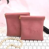 Pochette de rangement de luxe en cuir PU gaufré Talent, rose, réutilisable, étanche, pour cosmétiques et bijoux, avec fermeture à bouton-pression, 10x10cm