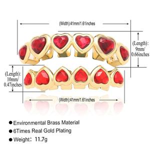 Joyería al por mayor para Halloween: Grillz de Hip Hop de latón chapado en oro y plata con seis circonitas rojas en forma de corazón - Product Image 3