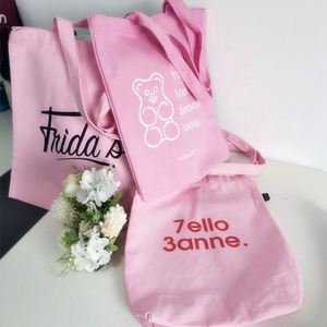 Sac fourre-tout en toile de coton biologique 100% rose de 12 oz, sac de shopping personnalisé avec logo imprimé, poignée longue, réutilisable - Product Image 1