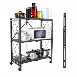 Estante de 4 niveles de almacenamiento extraíble plegable de acero al carbono, estantes plegables de <span class=keywords><strong>Metal</strong></span> para microondas para Cocina - Product Image 1
