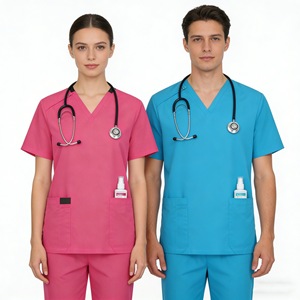 Women Scrub Tops Solid Color Short Sleeve Moisture Wicking Hospital Uniforms V Neck With Pockets For Medical Nursing Work - Product Image 2
