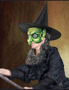 Máscara de disfraz de bruja de media <span class=keywords><strong>cara</strong></span> realista de fábrica, peluca, sombrero de bruja, máscara de fiesta de Carnaval de espuma PU ligera, adultos, <span class=keywords><strong>Halloween</strong></span> - Product Image 4