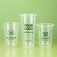 Gobelets en plastique PET à paroi simple de 12-24 oz avec couvercles de 90 mm, personnalisables avec logo, pour café glacé, bubble tea, glace pilée et boissons dessert