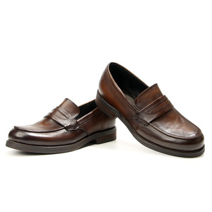 Mocasines de Cuero Vintage para Hombre, Estilo Británico, Lavados a Mano, con Aspecto Desgastado, Cuero Vacuno de Primera Capa, Zapatos Casuales con Suela Compuesta Marrón - Product Image 5