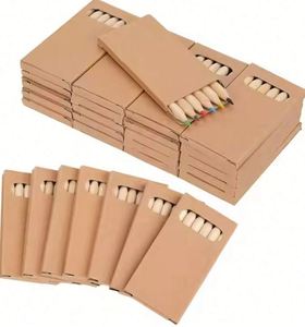 Ensemble de crayons de couleur miniatures promotionnels de 3,5 pouces, logo personnalisé, crayons de couleur en bois avec boîte en papier kraft - Product Image 1