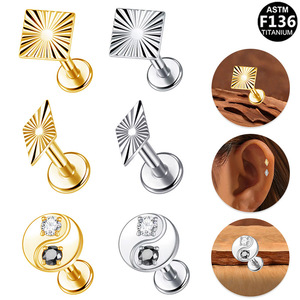 <b>Titanium</b> Ear <b>Studs</b> Geometric Design Zirconia Inlaid For Daily Wear ASTM F136 <b>Titanium</b> - Product Image 1