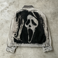 Vestes en jean personnalisées Y2K pour homme, manteaux imprimés, col en velours côtelé, délavage acide, fermeture éclair, streetwear rétro vintage, vestes en denim courtes pour hommes