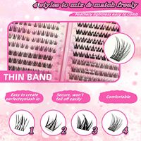 MOXIAOJIE Faux cils en fibre synthétique, sans cruauté animale, style épais segmenté, noir, avec colle DIY et livre de modèles, portable