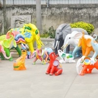 Escultura de Estatua de fibra de vidrio de resina de elefante Animal de fibra de vidrio paisaje colorido personalizado para exteriores grande para centro comercial o parque