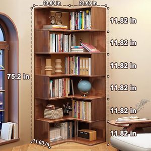 Solid Walnut <strong>Wood</strong> Detachable Design Bookshelf Organizer Large Open Bookcase Display <strong>Shelf</strong> Rack For Living Room &amp; Home Office - Product Image 2