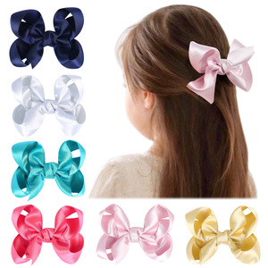Grands nœuds en satin <span class=keywords><strong>tendance</strong></span>, barrettes à <span class=keywords><strong>cheveux</strong></span> de couleur unie pour filles, accessoires mignons pour enfants de 3 à 12 ans, lot en gros - Product Image 1