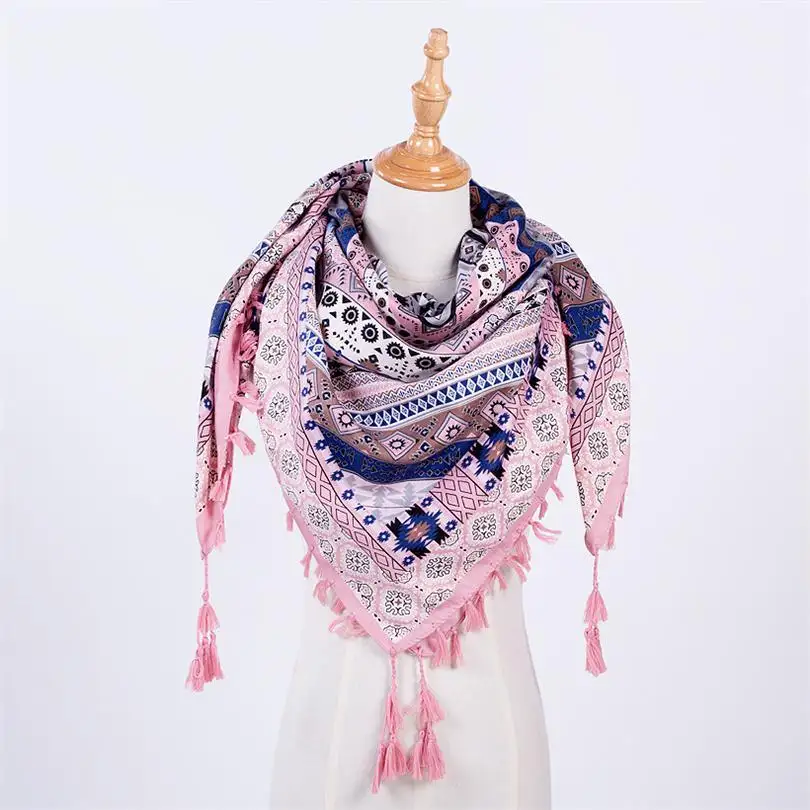 Женский жаккардовый шарф с бахромой, в богемном этническом стиле