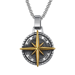 Collier pendentif rond en acier inoxydable de style cool, avec boussole étoile polaire, médaille, pendentif pirate <span class=keywords><strong>viking</strong></span> - Product Image 5