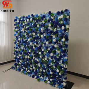 Mur de fleurs artificielles bleues 5D lisse, installation facile, enroulable, carré, romantique, pour mariage et fête - Product Image 2