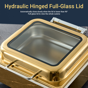 Ensemble de réchauds de <span class=keywords><strong>buffet</strong></span> de luxe en acier inoxydable doré avec vitrines pour traiteur, idéal pour les mariages et les événements hôteliers - Product Image 5