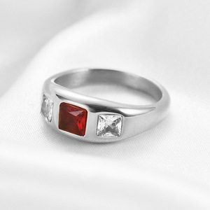 Zhongzhe Kim Cương Màu Đỏ Của Phụ Nữ Nhẫn 316L Thép Không Gỉ signet Nhẫn Cho Phụ Nữ Đảng Engagement Trang Sức Nữ Bán Buôn Nhẫn - Product Image 5