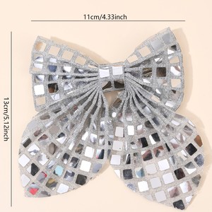 Silver <b>Mirror</b> Sequin Bow Hair <b>Clips</b> 3D Shiny Hair Barrettes For Girls Kids Party Dance Festival Side Hair Accessories - Product Image 2