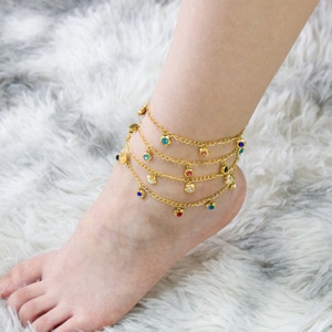 Chevillères en acier inoxydable plaqué or 18 carats avec zircon coloré en forme d'étoile, très vendues pour femmes - Product Image 1