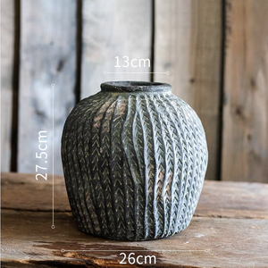Vaso Decorativo <span class=keywords><strong>in</strong></span> Ceramica per Giardino e Casa, Ornamento Artistico <span class=keywords><strong>in</strong></span> <span class=keywords><strong>Cemento</strong></span> con Rilievi per Fiori - Product Image 5