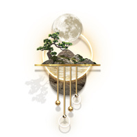 Décoration murale 3D en forme de bonsaï de lune avec options d'éclairage et anneaux de suspension pour entrée, couloir, salon, hôtel