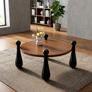 Modern Round Wood <b>Coffee</b> <b>Table</b> With Black Legs <b>Midcentury</b> Design Living Room Furniture Decorative - Product Image 2