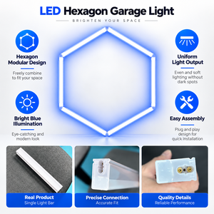 Lampe de plafond modulaire hexagonale à LED bleue, éclairage haute luminosité pour atelier de détaillage automobile, garage - Product Image 4