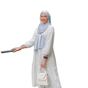 Однотонное арабское женское мусульманское платье с длинным рукавом и круглым вырезом