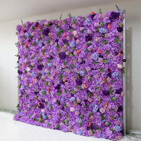 Mur de fleurs artificielles 3D en tissu, 8 pieds x 8 pieds, rouge, violet, blanc, avec plumes, pour décoration de mariage