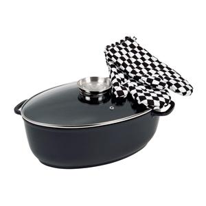 Goose Roaster Delta With Lid And Gloves Black 4.5 Ltr Oval Shape For Oven Use - Product Image 1