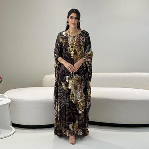 Mode hitam emas cetak bunga Abaya terbuka 2025 baru Dubai Timur Tengah jubah mewah Islami untuk wanita - Product Image 1