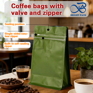 Sacs à café en aluminium mat avec logo personnalisé, étiquette privée, 250g 500g 12oz, fond carré, fermeture éclair, emballage - Product Image 3